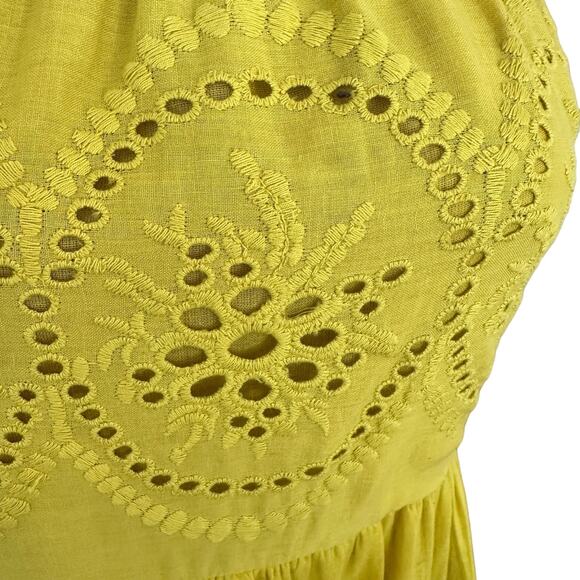 NAOO Eyelet lace Maxi Sun Dress tiered yellow smocked cottage vacation Small - Picture 3 of 10